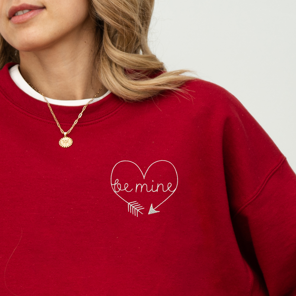 Be Mine With Heart on Cardinal Red Gildan Heavy Blend Sweatshirt