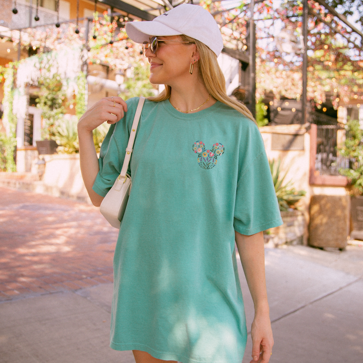 Magical Flowers Mouse Head Embroidered on Chalky Mint Tee PREORDER