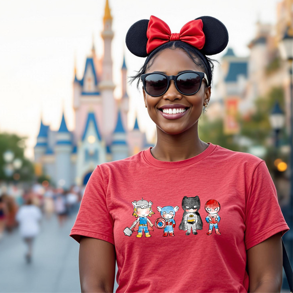 Superheroes Unite on Heather Red Tee (Men/Youth Sizes Available!) PREORDER