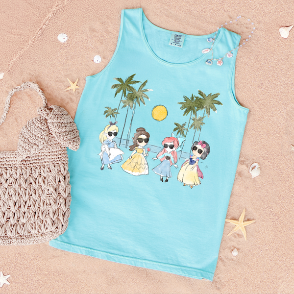Beach Princesses on Chalky Mint Tank PREORDER