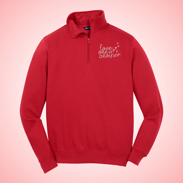 Love One Another Embroidered on True Red Quarter Zip