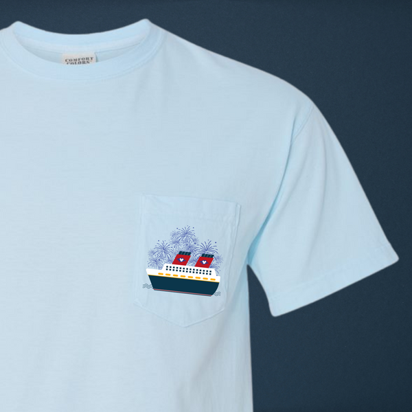Magical Cruise With Fireworks on Chambray Pocket Tee (Family Matching Available!) PREORDER