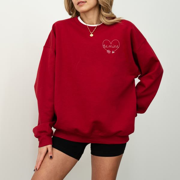 Be Mine With Heart on Cardinal Red Gildan Heavy Blend Sweatshirt
