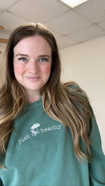 Just Beachy on Light Green Comfort Colors Sweatshirt PREORDER