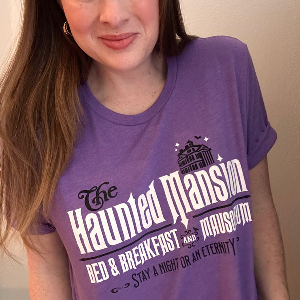 Haunted Mansion Bed and Breakfast Tee in Heather Purple