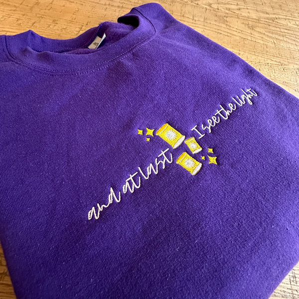 And At Last I See The Light on Princess Purple Gildan Heavy Blend Sweatshirt PREORDER