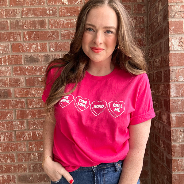 Conversation Hearts Tee in Fuchsia