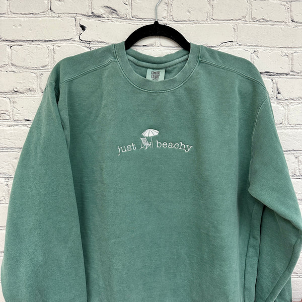 Just Beachy on Light Green Comfort Colors Sweatshirt PREORDER