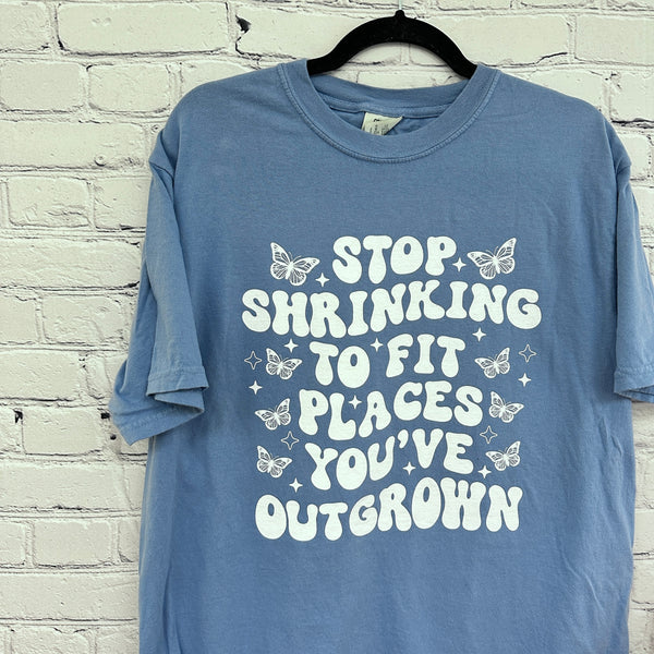 Stop Shrinking on Washed Denim Tee