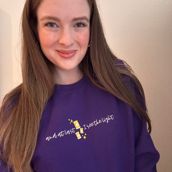 And At Last I See The Light on Princess Purple Gildan Heavy Blend Sweatshirt PREORDER