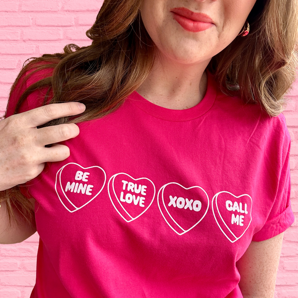 Conversation Hearts Tee in Fuchsia