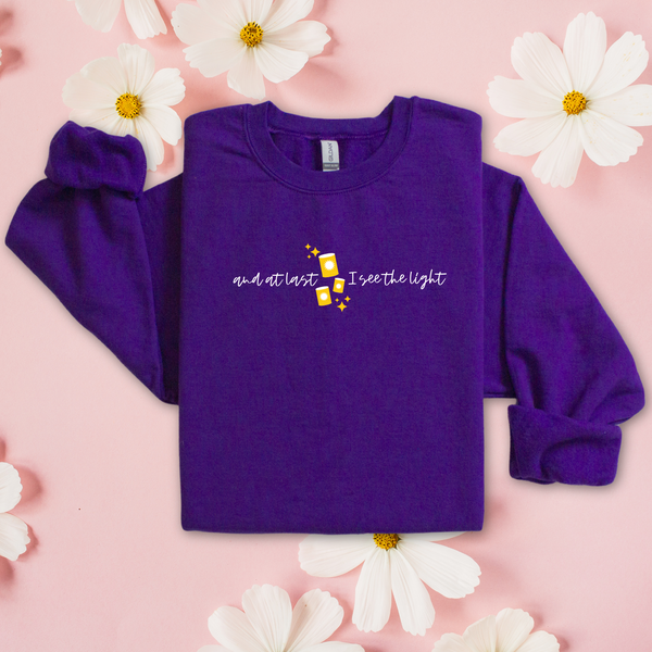 And At Last I See The Light on Princess Purple Gildan Heavy Blend Sweatshirt PREORDER