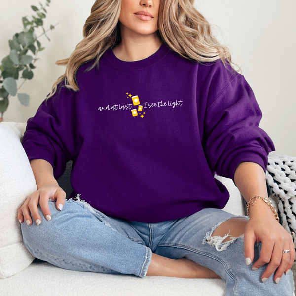 And At Last I See The Light on Princess Purple Gildan Heavy Blend Sweatshirt PREORDER