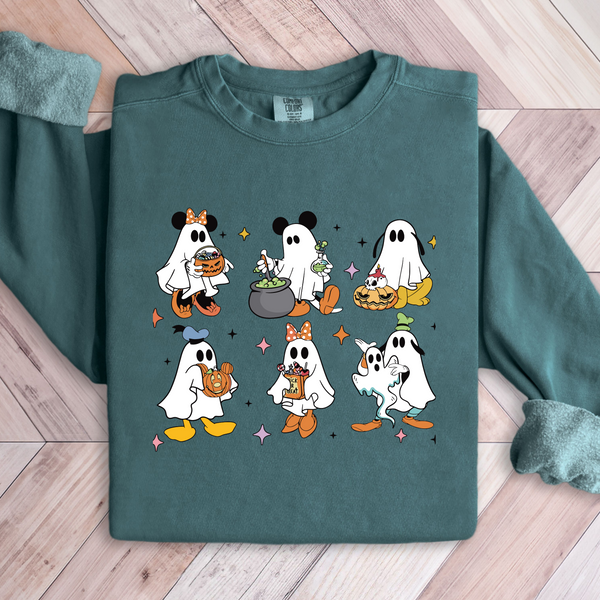 Character Ghosts on Blue Spruce Comfort Colors Sweatshirt PREORDER