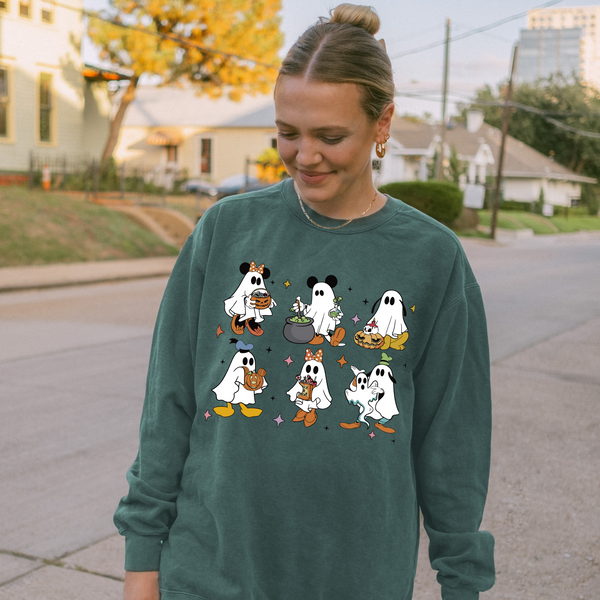 Character Ghosts on Blue Spruce Comfort Colors Sweatshirt PREORDER