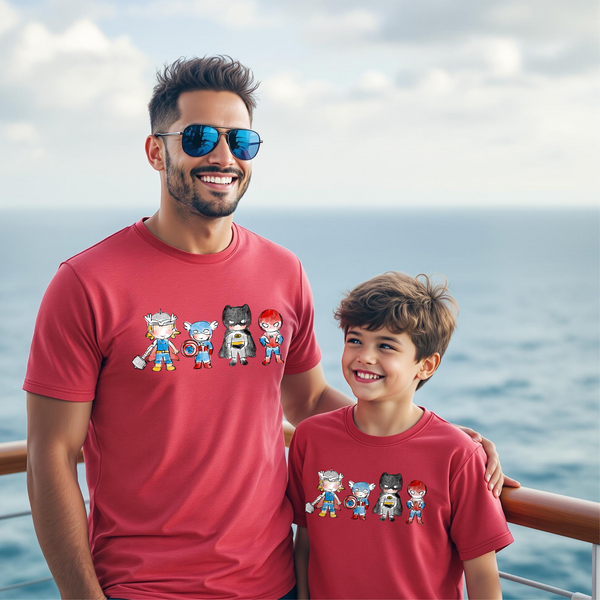 Superheroes Unite on Heather Red Tee (Men/Youth Sizes Available!) PREORDER