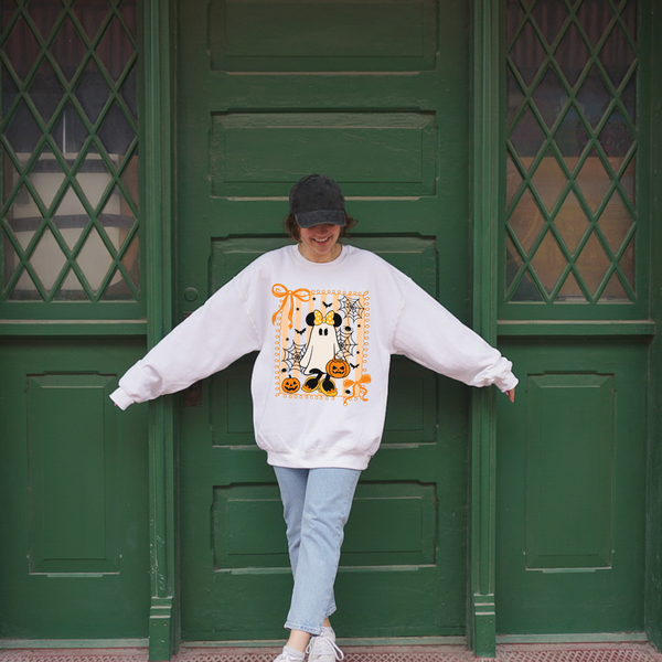 Halloween Minnie on White Sweatshirt PREORDER