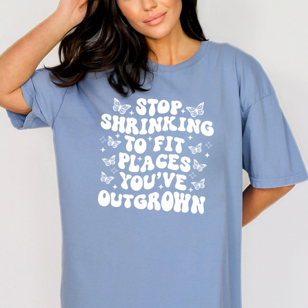 Stop Shrinking on Washed Denim Tee