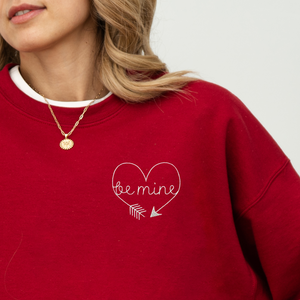 Be Mine With Heart on Cardinal Red Gildan Heavy Blend Sweatshirt PREORDER