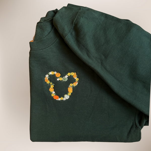 Pumpkin Mouse Head on Dark Green Gildan Heavy Blend Sweatshirt