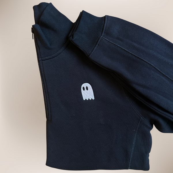 Ladies Quarter Zip Little Ghosty on Black Pullover