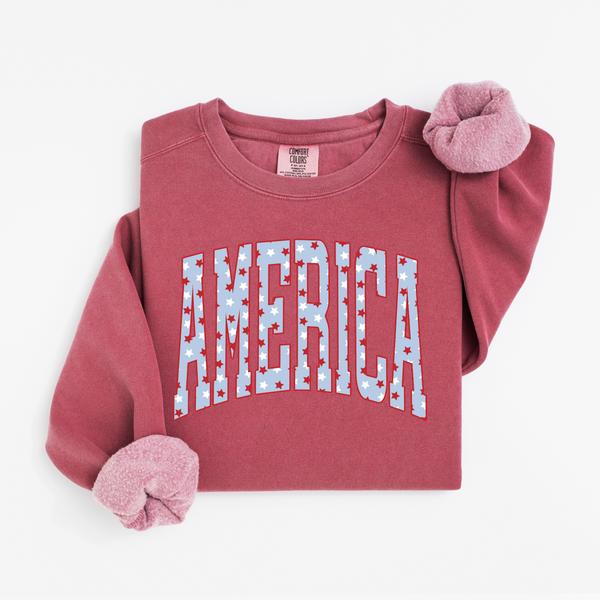 America on Crimson Comfort Colors Sweatshirt PREORDER