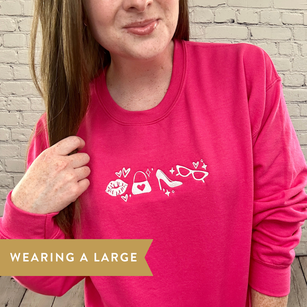 Just Girly Things on Iconic Pink Gildan Heavy Blend Sweatshirt