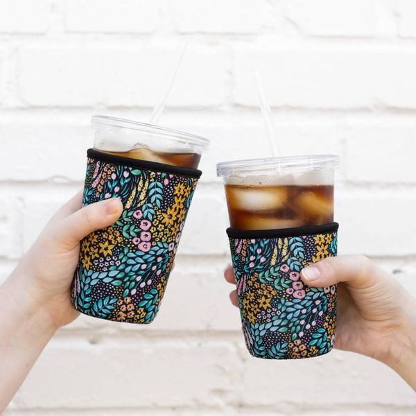 Black Floral Iced Coffee Sleeve