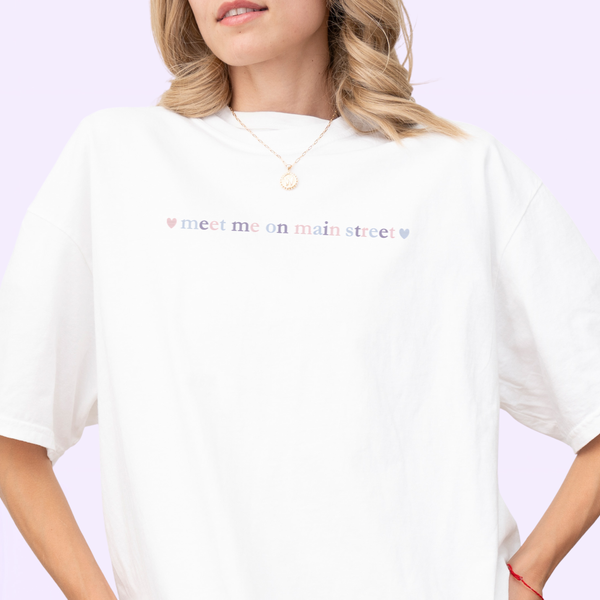 Meet Me on Main Street Embroidered on White Tank/Tee PREORDER