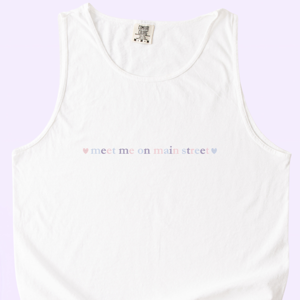 Meet Me on Main Street Embroidered on White Tank/Tee PREORDER