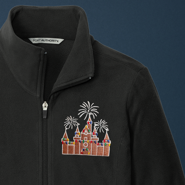 Gingerbread Castle on Black Women's Microfleece Jacket