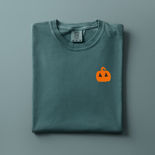 Jack-O-Lantern Embroidered on Blue Spruce Tee PREORDER
