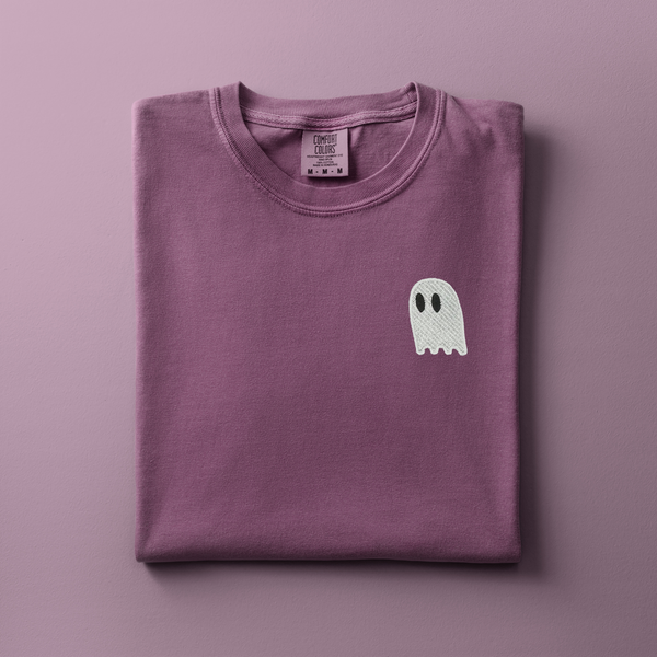 Little Ghosty Embroidered on Berry Tee PREORDER