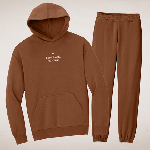 Hard Fought Hallelujah on Baked Clay Hoodie and Sweatpants Matching Lounge Set
