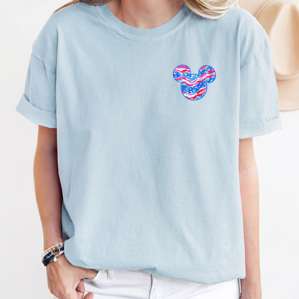 Abstract Flag Mouse Head on Chambray Tank/Tee (Youth Sizes Available!) PREORDER