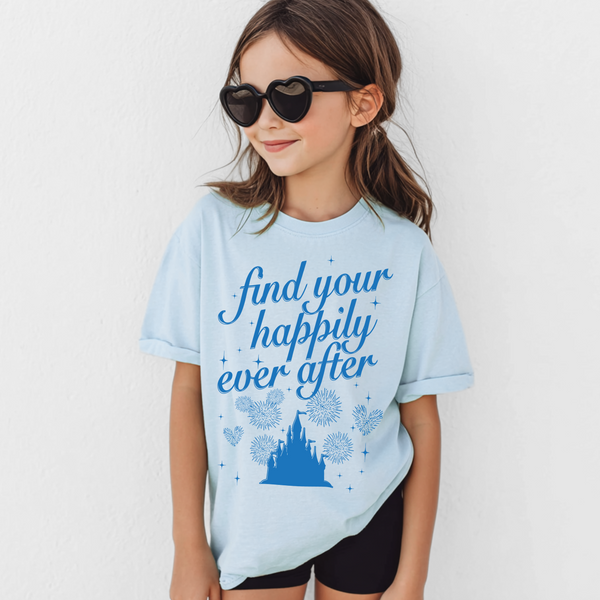 Find Your Happily Ever After on Cinderella Blue Tee (Youth Sizes Available!) PREORDER - July Tee of the Month