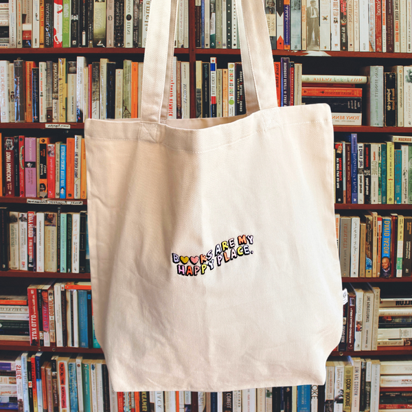 Books Are My Happy Place Embroidered Organic Tote