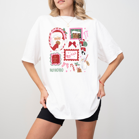Girly Christmas on White Tee PREORDER