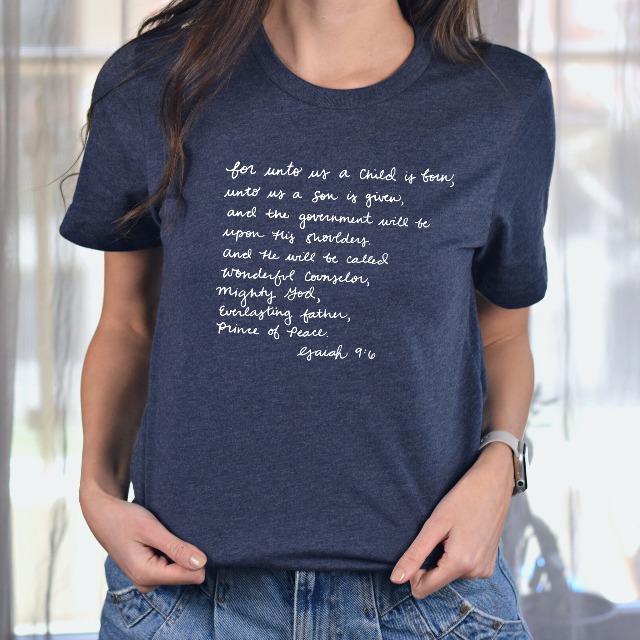 Isaiah 9:6 on Midnight Navy Heather Tee