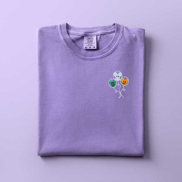 Halloween Mouse Balloons Embroidered on Violet Tee PREORDER
