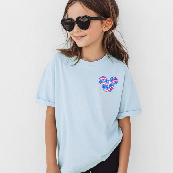 Abstract Flag Mouse Head on Chambray Tank/Tee (Youth Sizes Available!) PREORDER