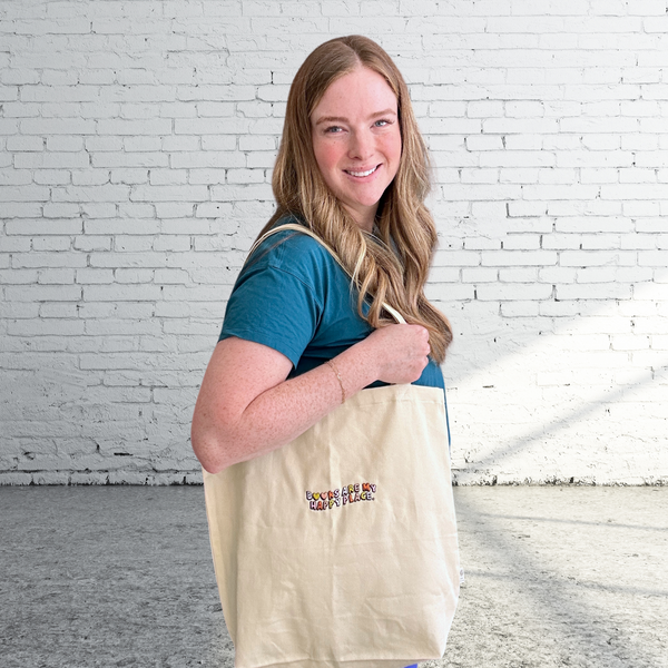 Books Are My Happy Place Embroidered Organic Tote