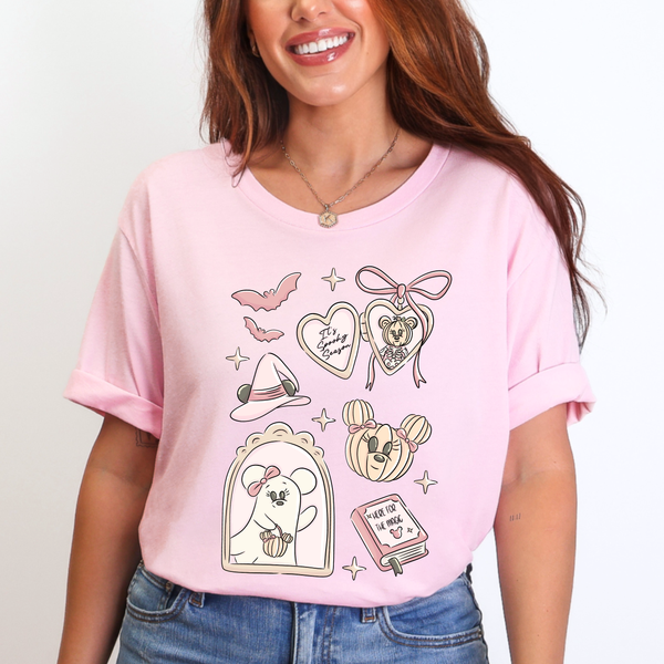 Spooky Season Magical Doodles on Soft Pink Tee PREORDER