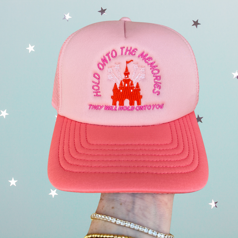 Pink Hold Onto The Memories Castle Women's Trucker Hat