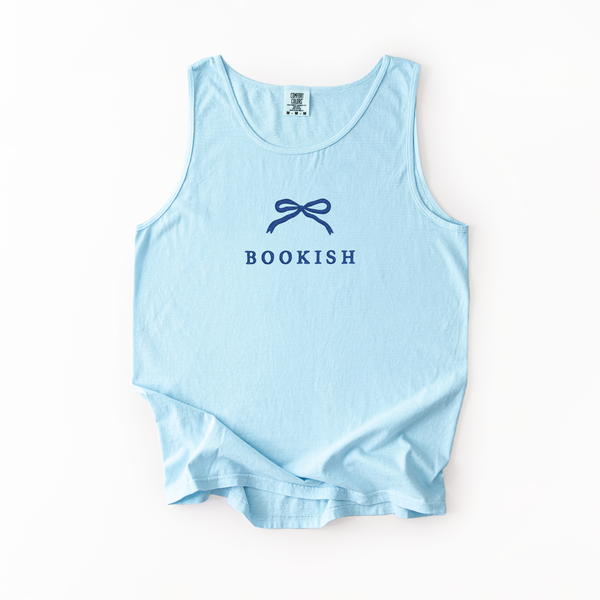 Bookish with Bow Embroidered on Chambray Tank/Tee PREORDER