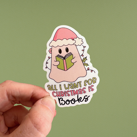 All I Want For Christmas Is Books Waterproof Sticker