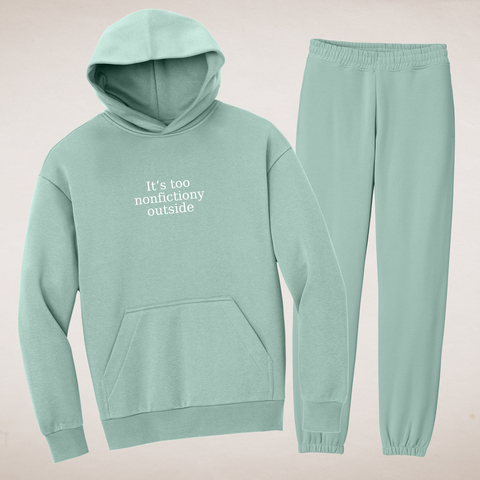 It's Too Nonfictiony Outside on Dusty Sage Hoodie and Sweatpants Matching Lounge Set