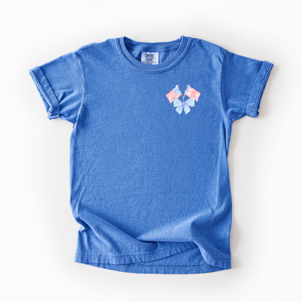 Preppy Flags 4th of July on Flo Blue Tank/Tee (Youth Sizes Available!) PREORDER