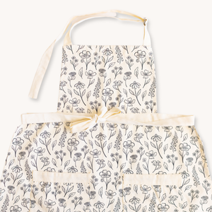 Ivory and Black Pressed Floral Apron