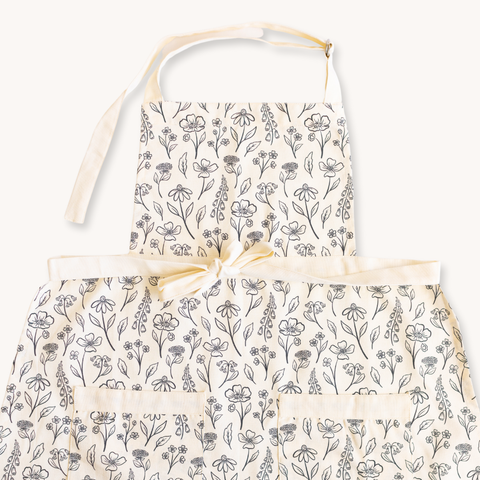 Ivory and Black Pressed Floral Apron